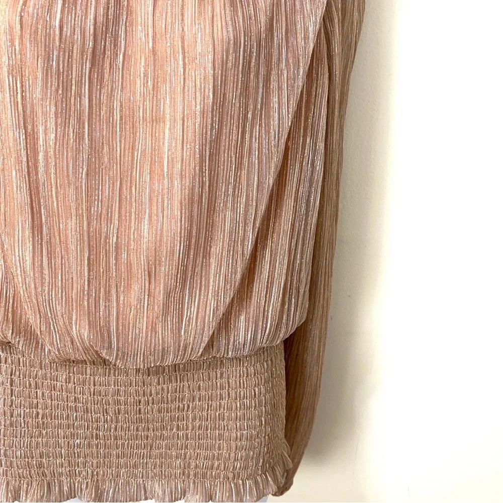 Joie Women’s metallic shimmer long sleeve smocked bottom Rose Gold blouse size M - Picture 5 of 8